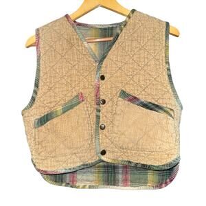 Vintage Protest Corduroy Plaid Reversible Vest Women's Small Button Up Academia